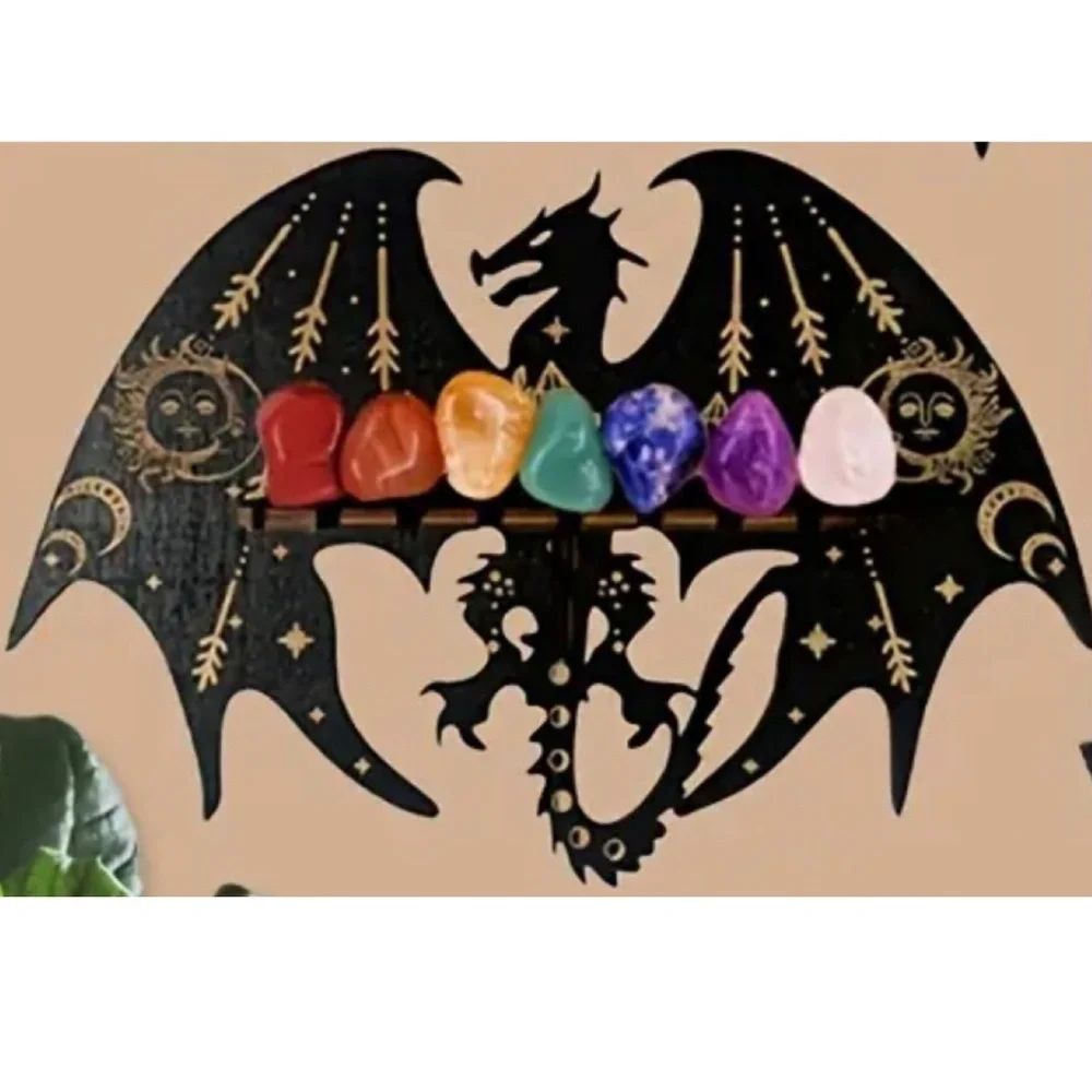 NEW! Majestic Black and Gold Dragon Crystal / Gemstone Display Wall Shelf!